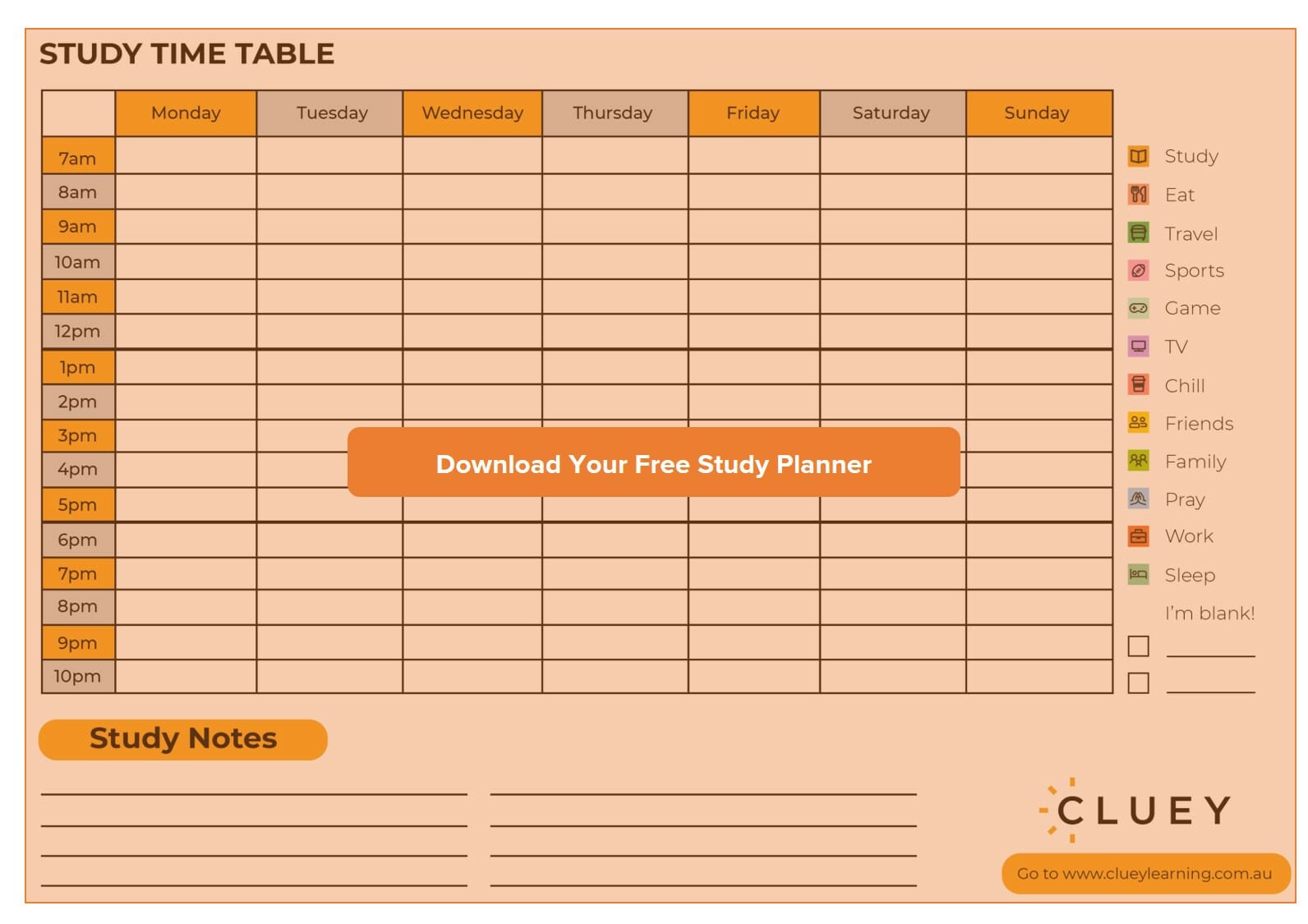 Cluey Learning Study Timetable Planner Download - clueylearning.com.au 1300 182 000