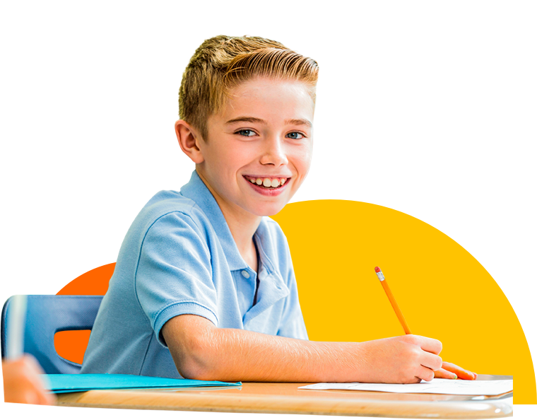 Student boy at school desk