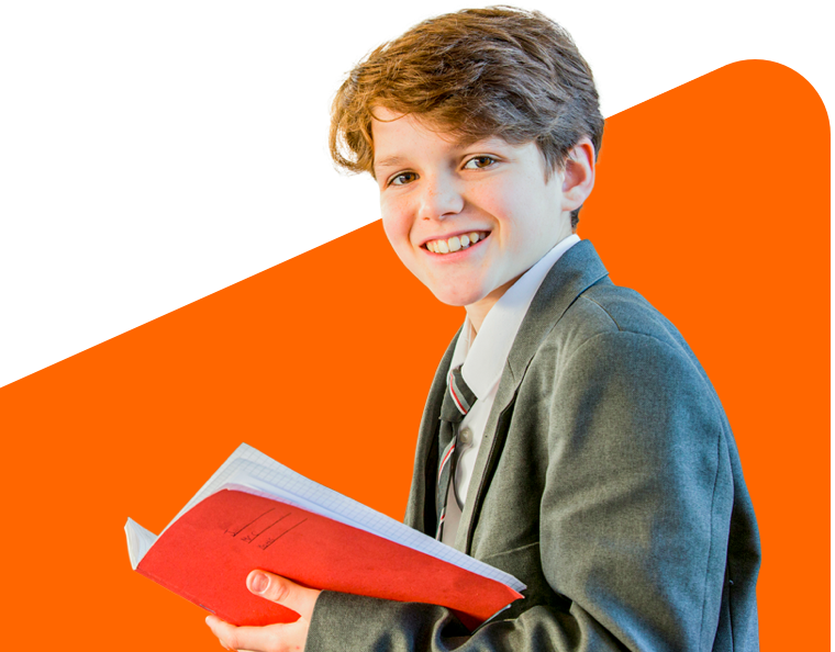 Secondary Maths student boy with text book